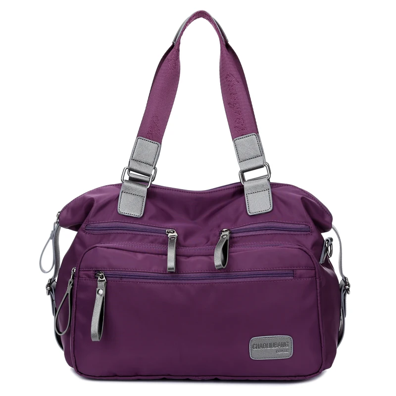 new brand women fashion korean ruched nylon &amp pu tote bag lady high quality designer purple handbag woman sac a main |