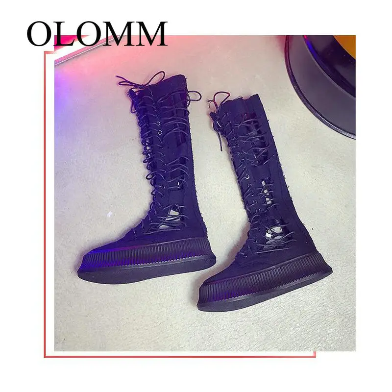 Женская обувь OLOMM новинка весны 2019 модные длинные сапоги на молнии с завязкой и