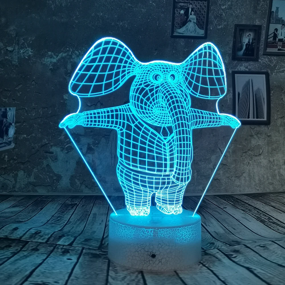 Прямая поставка мультяшный слон 3D ночник LED 7 цветов USB Иллюзия градиент
