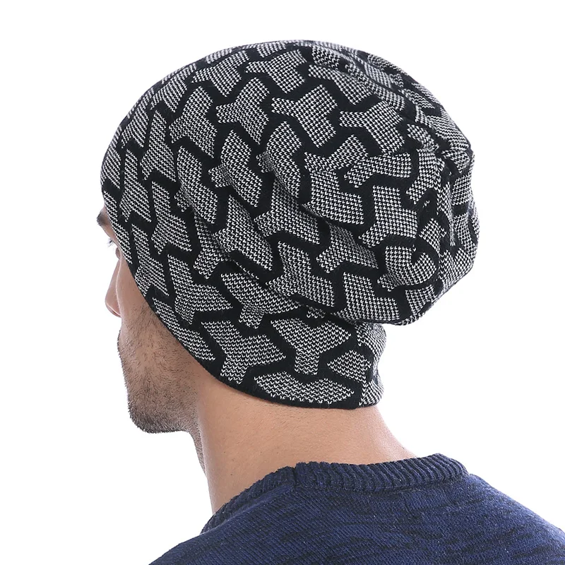 Мужские зимние шапки вязаная шапка женские для мужчин модные Теплые Мешковатые