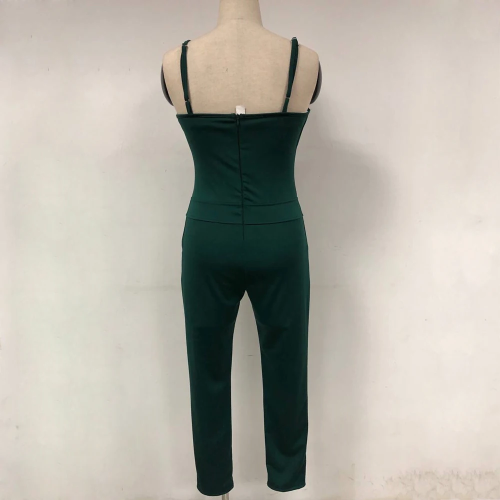 

Lipswag Sexy V-neck Women Jumpsuit Pants Rompers Sleeveless 2019 Summer Zipper Slim Fit Spaghetti Strap Skinny Casual Jumpsuits