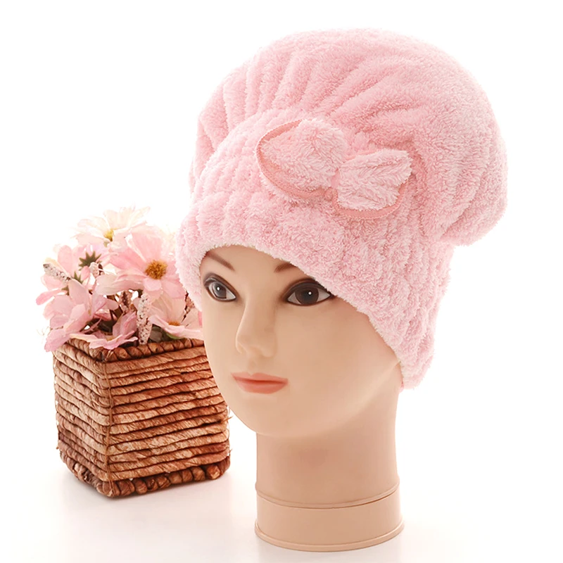 pink 4 цвета из микрофибры одноцветное быстро высушить волосы шляпа женская для девочек Женская шапочка аксессуары для ванной сушки Полотенца головной убор-чалма - Цвет: pink