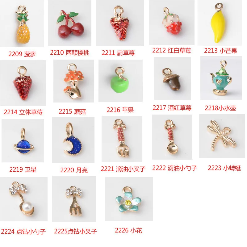 

50PCS Mixed style Fruit Watermelon Strawberry Banana Cherry Pineapple Gold Tone Plated Jewelry for DIY Handmade bracelet Charms