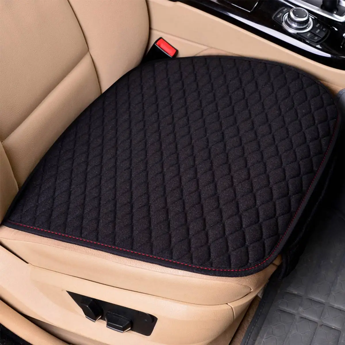 Black Front Seat Автомобильные чехлы для сидений, защитный коврик, Автомобильная подушка для переднего сиденья, нескользящий чехол для сидений автомобиля, подходит для большинства транспортных средств, бежевый/черный/серый чехлы для сидений - Название цвета: Black Front Seat