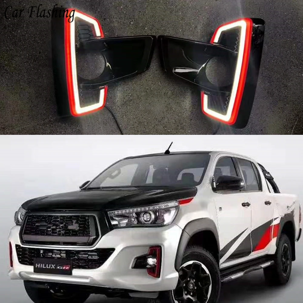 Дневные ходовые огни для Toyota Hilux Revo Rocco 2018 2019 2 шт. указатели поворота желтого цвета
