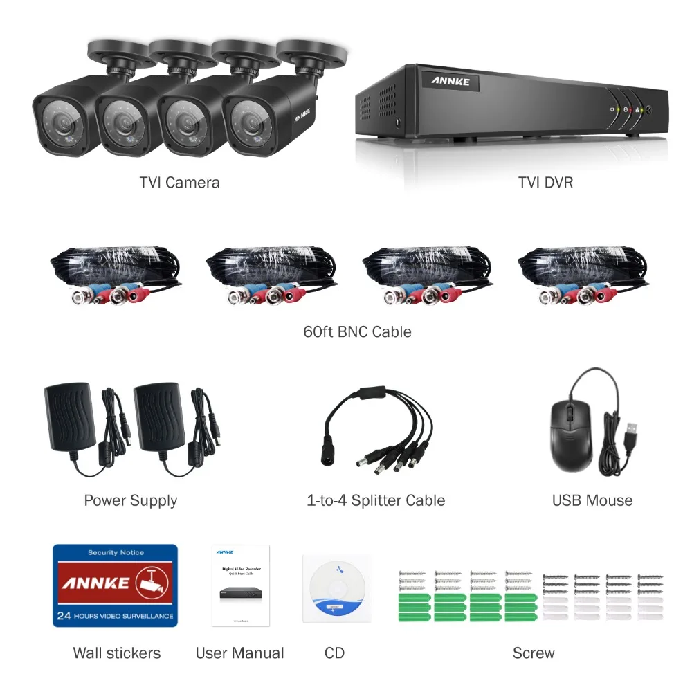 ANNKE 8CH 5in1 HD 1080N охранного видеонаблюдения Система DVR 720 P непогоды день/ночь на