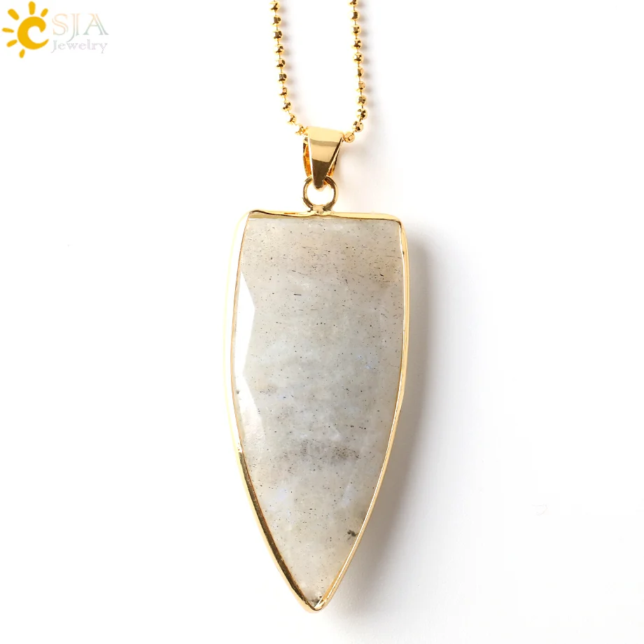 J Necklace Csja Spectrolite Лабрадорит капли воды колье с кулонами треугольной формы подвески натуральный лунный камень золотой цвет Цепи разноцветные ювелирные изделия E388 - Окраска металла: J Necklace
