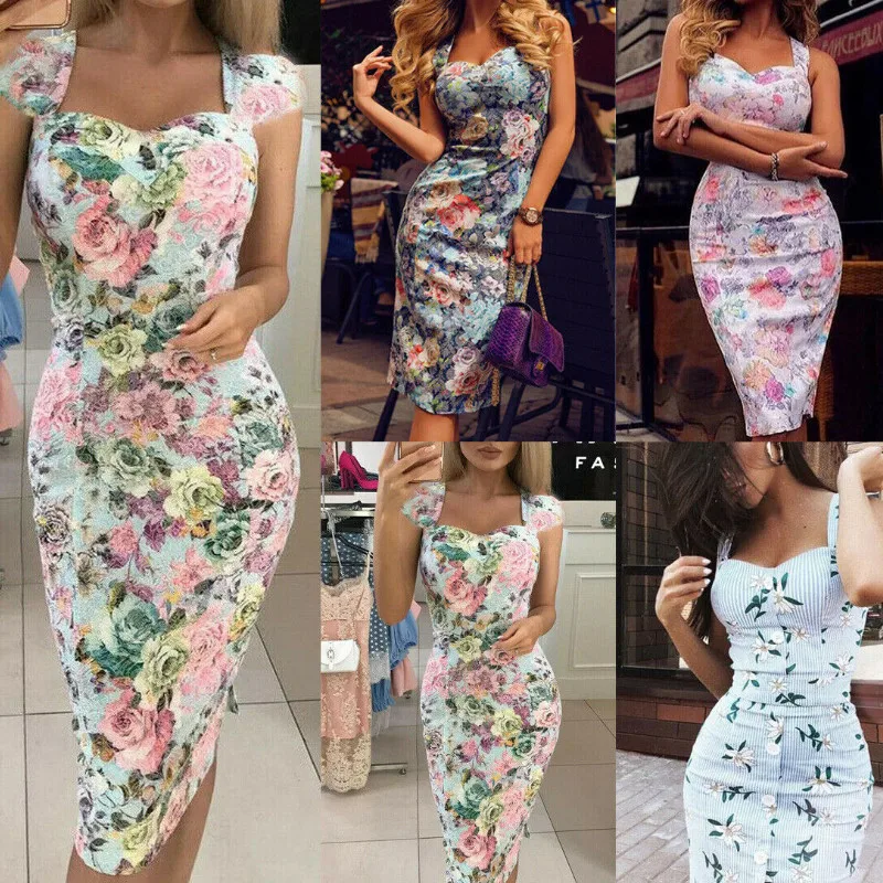 Женское платье с цветочным принтом синее/розовое длинное вырезом на плечах и