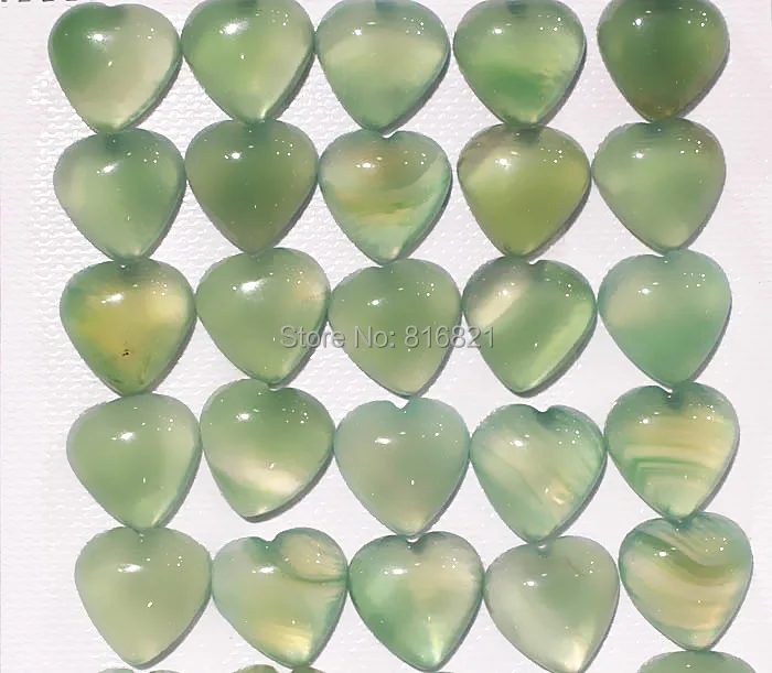 

( 12 Pieces/lot) 13mm New Green Agate stone Heart Dome CABs Cabochons Flat Backed stone Cabochon