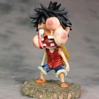 anime one piece youth beaten luffy with swell face cute figure model toys in retail box