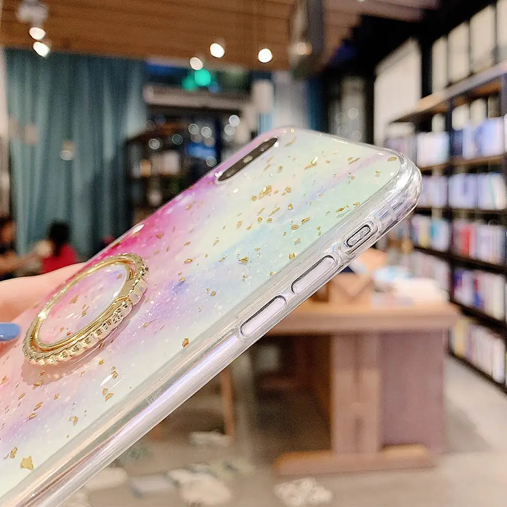 KISSCASE роскошный модный чехол для iPhone 8 7 6 X XS XR с золотой фольгой цветной кольцевой