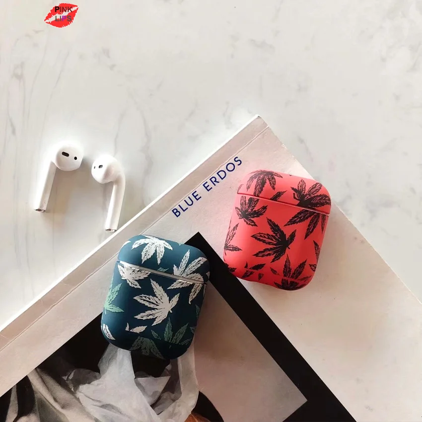 

PINK LIPS Cute 3D Maple Leaves Earphone Case For Apple Airpods Shockproof Cover Hard PC Bluetooth Wireless Earphone Box bag Case