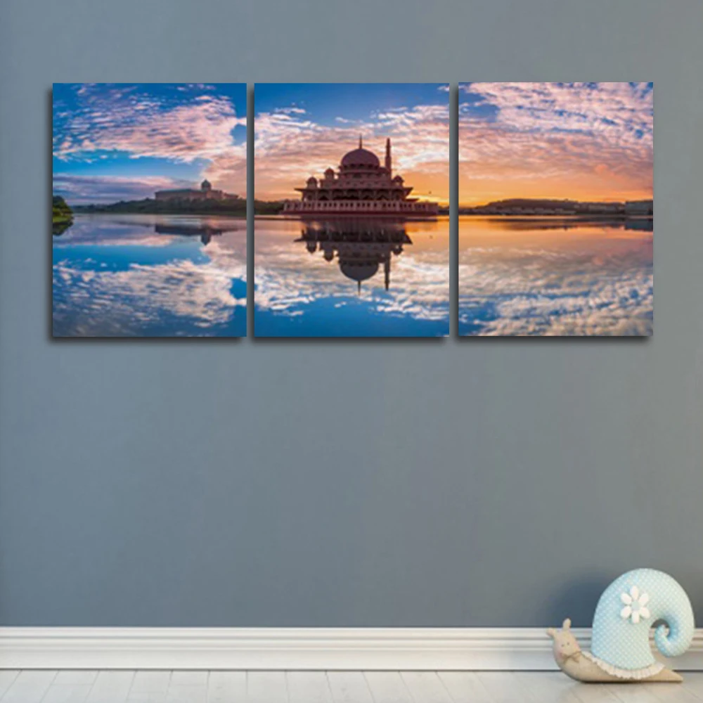 3 Панели Sunrise Sky Scene винтажная холст масляная живопись настенная плакат для