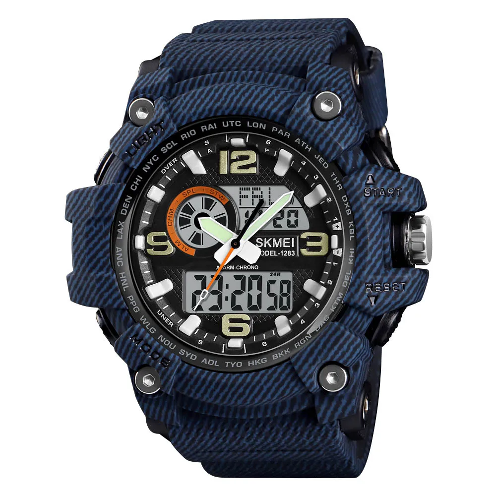 Denim Blue SKMEI Военные Спортивные часы с двойным дисплеем лучший бренд класса люкс Цифровые кварцевые часы мужские водонепроницаемые наручные часы relogios masculino - Цвет: Denim Blue