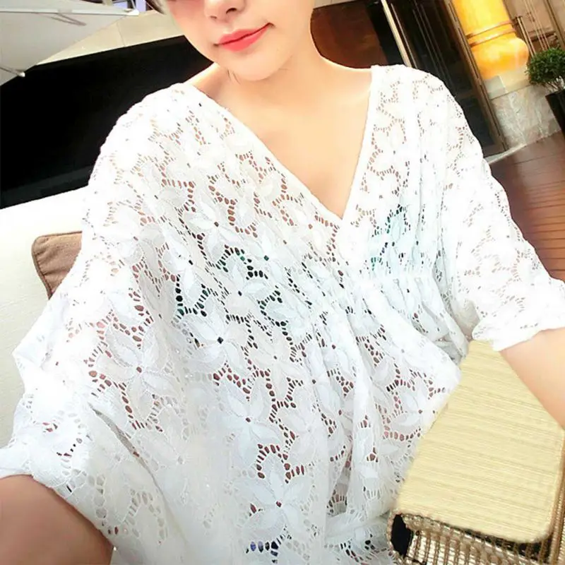 Новейшая летняя женская кружевная пляжная одежда белое платье бикини Пляжная