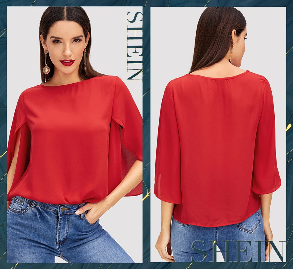 SHEIN Нарядная Одноцветная Блузка С Оригинальным Рукавом Элегантная Осенняя Блузка Для Офиса Современные Женские Топы