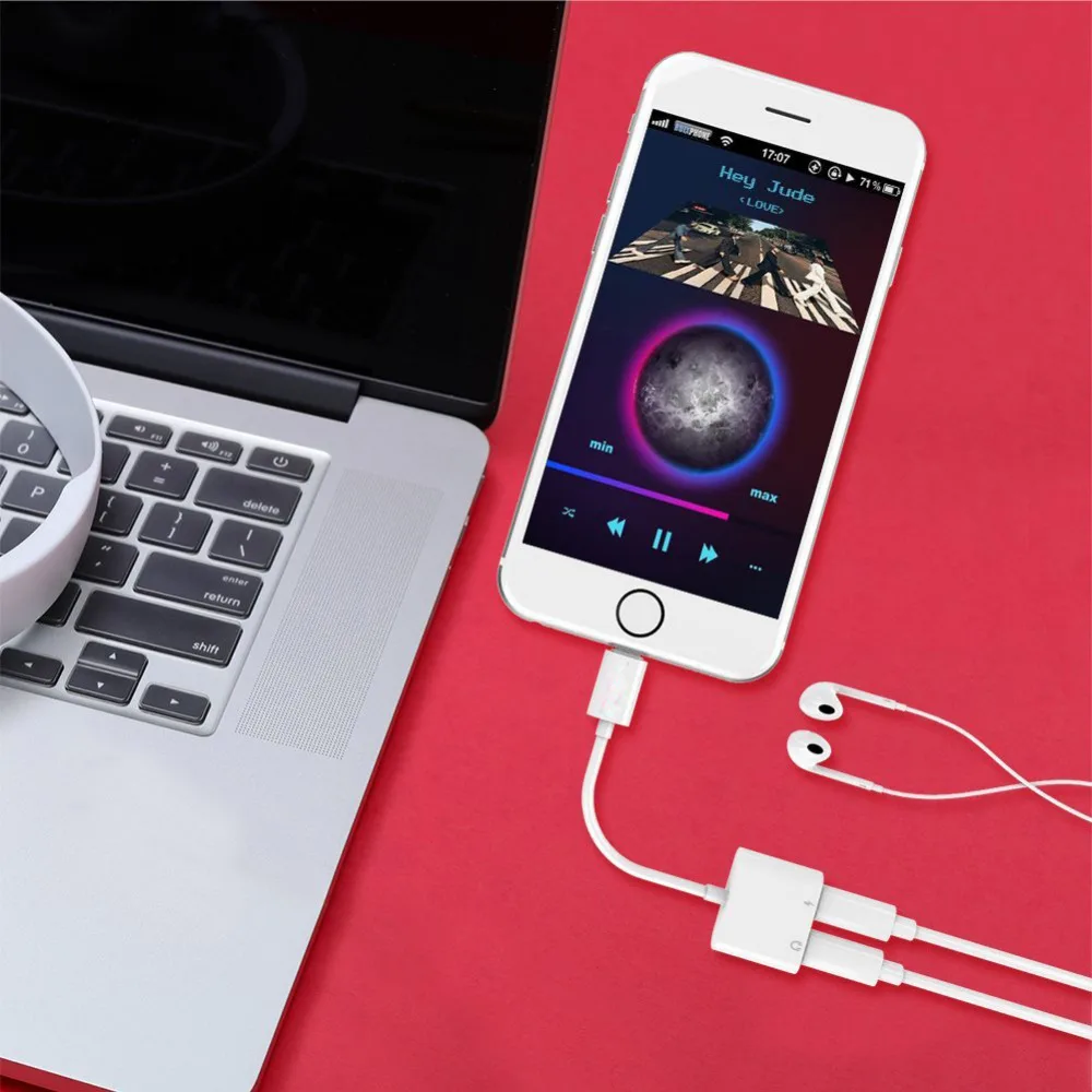FOXSUN 2-в-1 для двойного разветвителя Lightning адаптер наушников аудио и зарядки iPhone 7 / 8