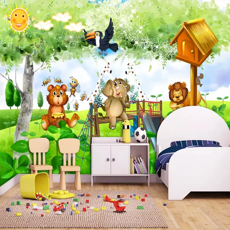 Пользовательская настенная ткань любого размера Мультяшные животные слон тигр