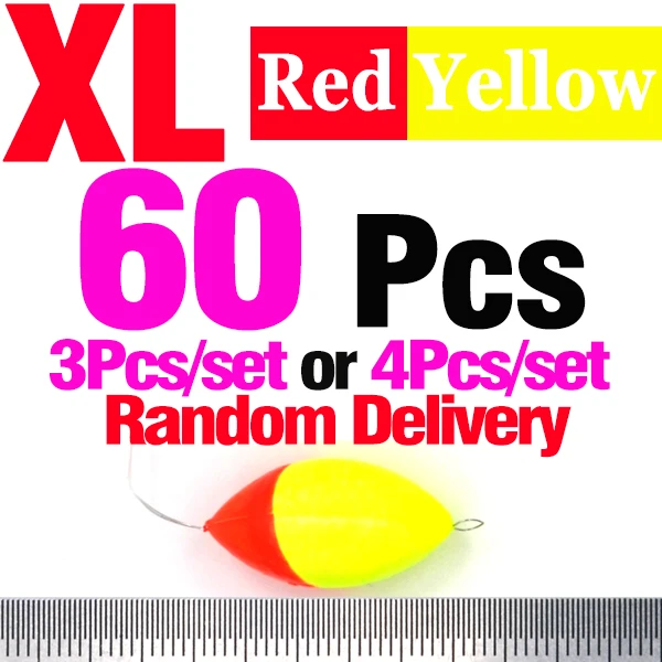 60Pcs Red Yellow XL MNFT 60 шт. семизвездный Овальный Мини поплавок для рыбной ловли космические бобы легко использовать поплавок ставятся как пробка и быть фиксированным - Цвет: 60Pcs Red Yellow XL