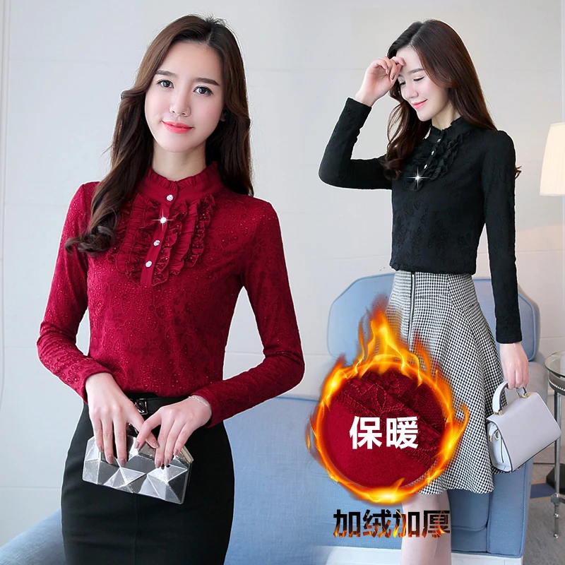 M-5XL большие размеры новые женские теплые блузки на осень и зиму Blusa Camisa Femininas