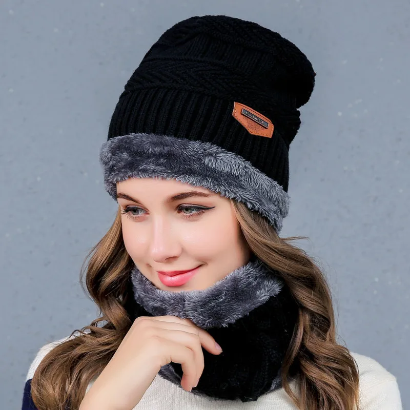 NEW Women's Knitted Hat Scarf Caps Neck Warmer Winter Hats For Men Women Skullies Beanies Warm Fleece Cap 6 Colors | Аксессуары для