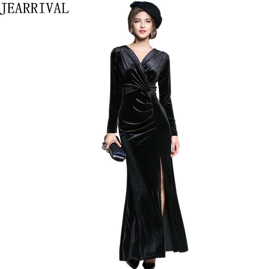 2017 осенне зимнее бархатное платье элегантное женское сексуальное с v образным