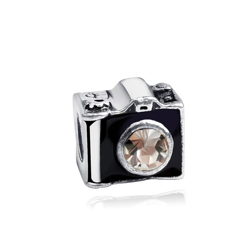 5PCS Alloy White Crystal Black Drop Oil Camera Shape Decorative Bead Fit DIY European Snake Bracelets&ampBangles Jewelry Making | Украшения