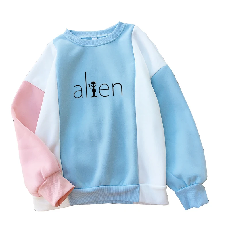 

2018 Fashion Harajuku Autumn Winter Fleece Alien Letter Print Pullover Thick Loose Women Hoodies Sweatshirts Female Casual Coats