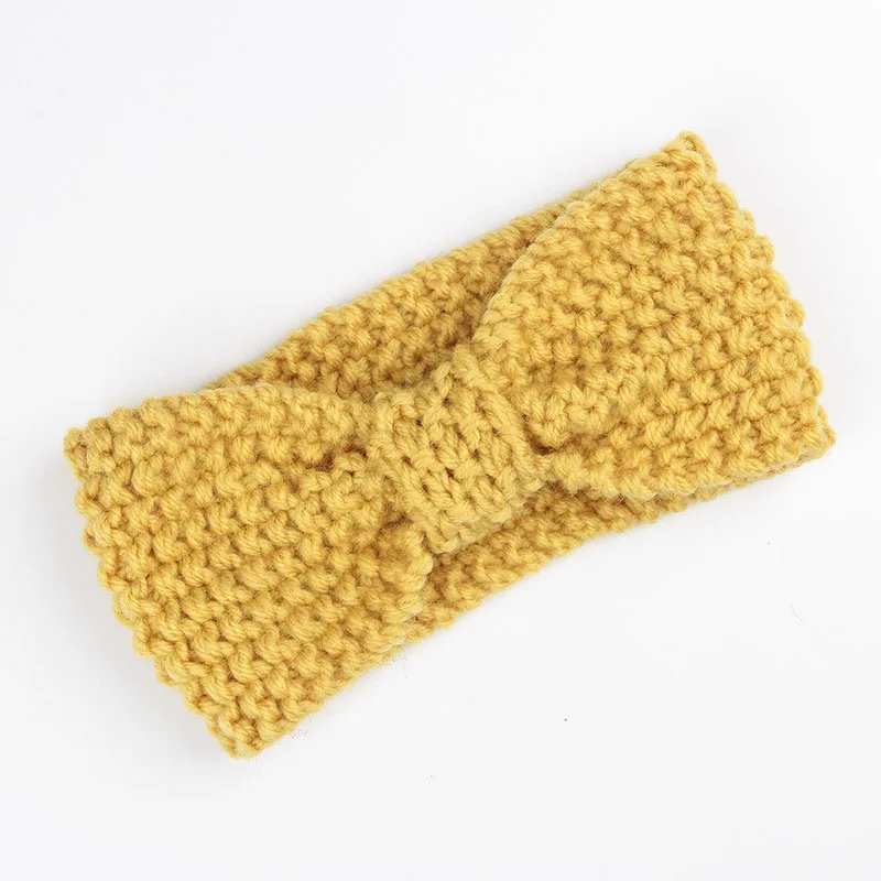 11baby yellow Nishine/осенне-зимняя вязаная шерстяная повязка ручной работы для детей; эластичная вязаная крючком Теплая повязка для волос с цветочным рисунком; тюрбан для девочек - Цвет: 11baby yellow