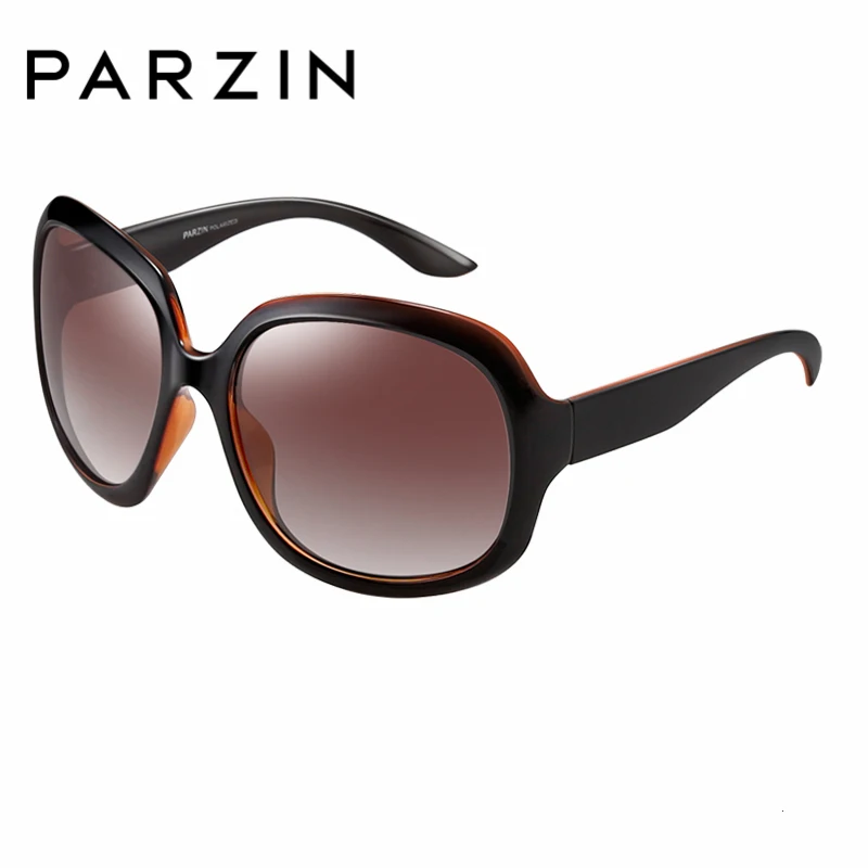 Brown PARZIN Мода негабаритные солнцезащитные очки Для женщин Брендовая дизайнерская обувь элегантные большие рамки Для женщин очки UV400 поляризованные очки с Чехол - Цвет линз: Brown