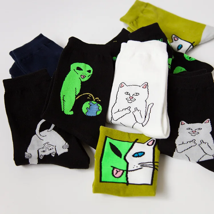 Новый дизайн мужские и женские носки высокого качества с рисунком кота в стиле