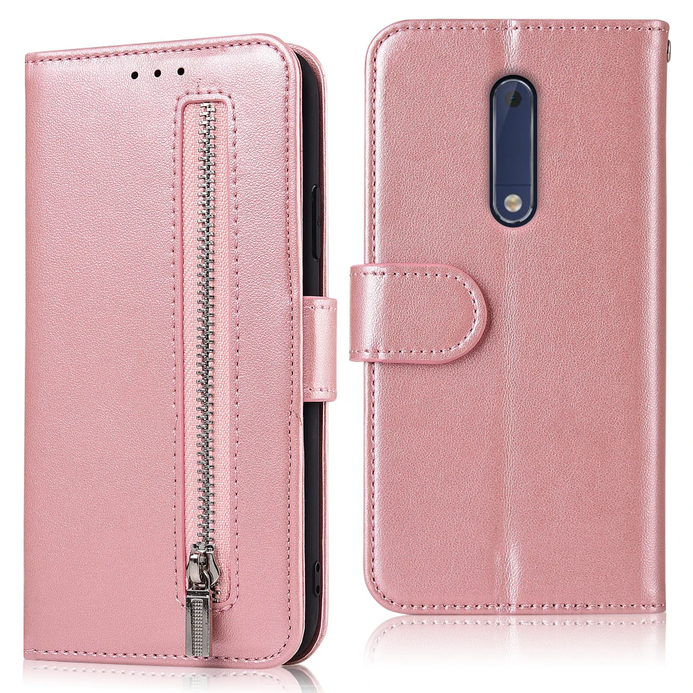 61Zipper-Pink Для NOKIA 5 TA-1053 NOKIA5 5,2 ''Fundas на молнии Флип Бумажник кожаный чехол TPU мягкий чехол для Nokia5 чехол - Цвет: 61Zipper-Pink