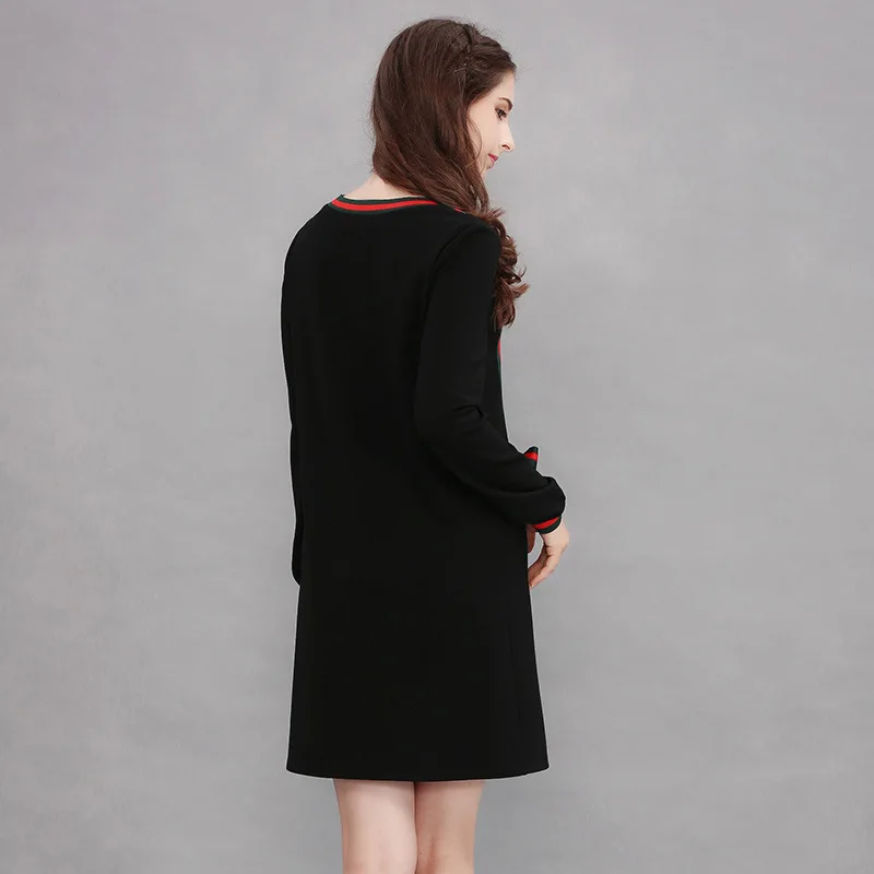 Мода 2017 Для женщин Демисезонный платье милый бант Платье черного цвета с длинным