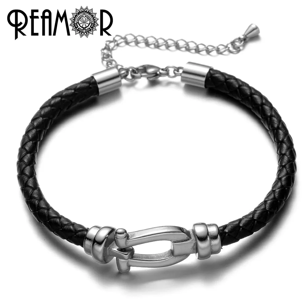 Браслет из кожи и нержавеющей стали шармы REAMOR 5 мм 316L подходящие мужские женские