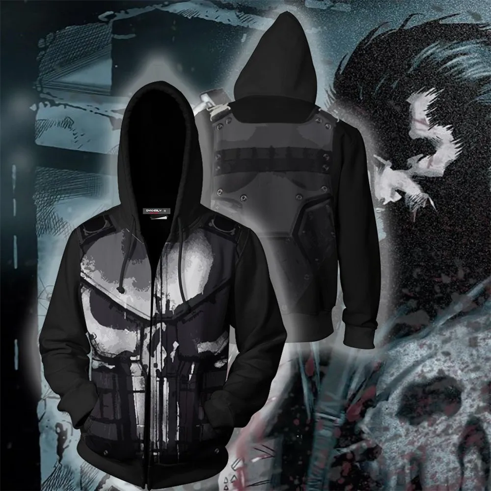 Демисезонный модный тренд темно для мужчин женщин куртка косплэй Frank Castle