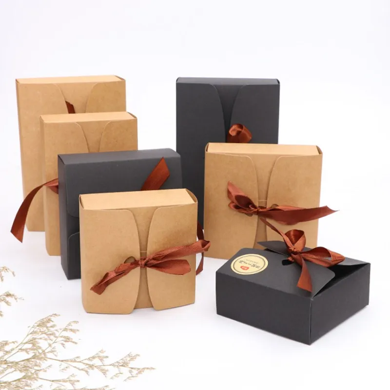 5 шт./партия черные коробки из крафт-пластика с лентой вечерние для детского душа |