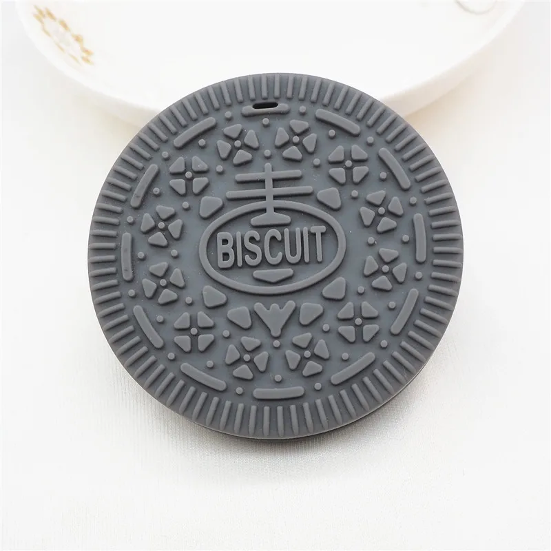 Dim Grey Chenkai 2 шт Силиконовые бисквиты Прорезыватель DIY печенье «Oreo» Детская соска пустышка Жевательная сенсорная подвеска монтессори игрушка аксессуары - Цвет: Dim Grey