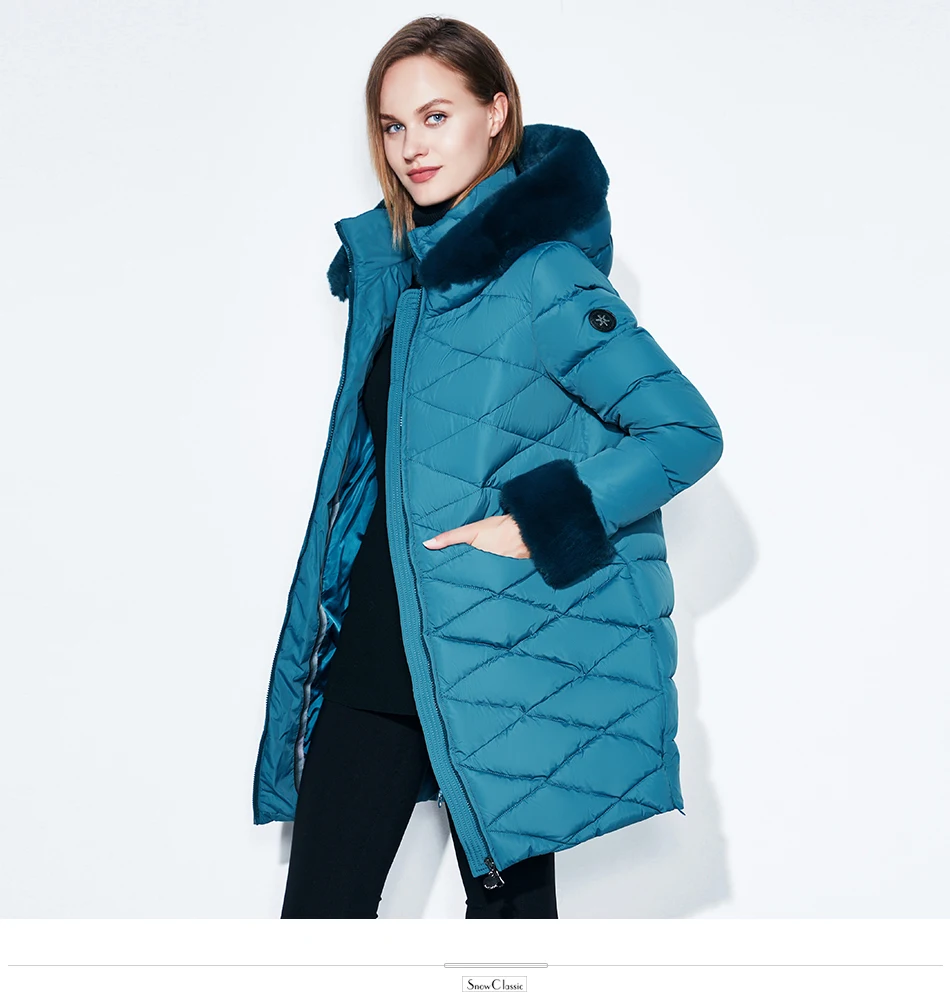 SnowClassic Winter Women Coat Jacket Woman Parka Long Теплый воротник высокого качества / рукав Зимний шорт с капюшоном 2018Новая зима