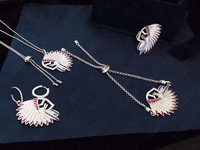 Роскошное Фирменное яркое серебряное индийское кольцо SLJELY с перьями из