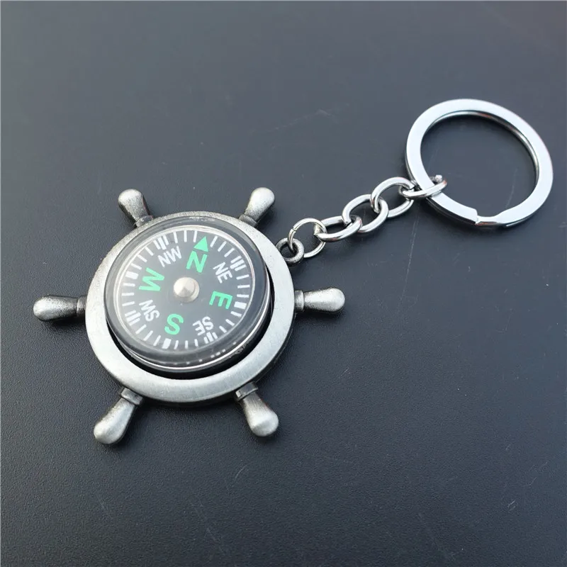 

Wheels Compass Keyring Men Women Keychains Vintage Jewelry Gift