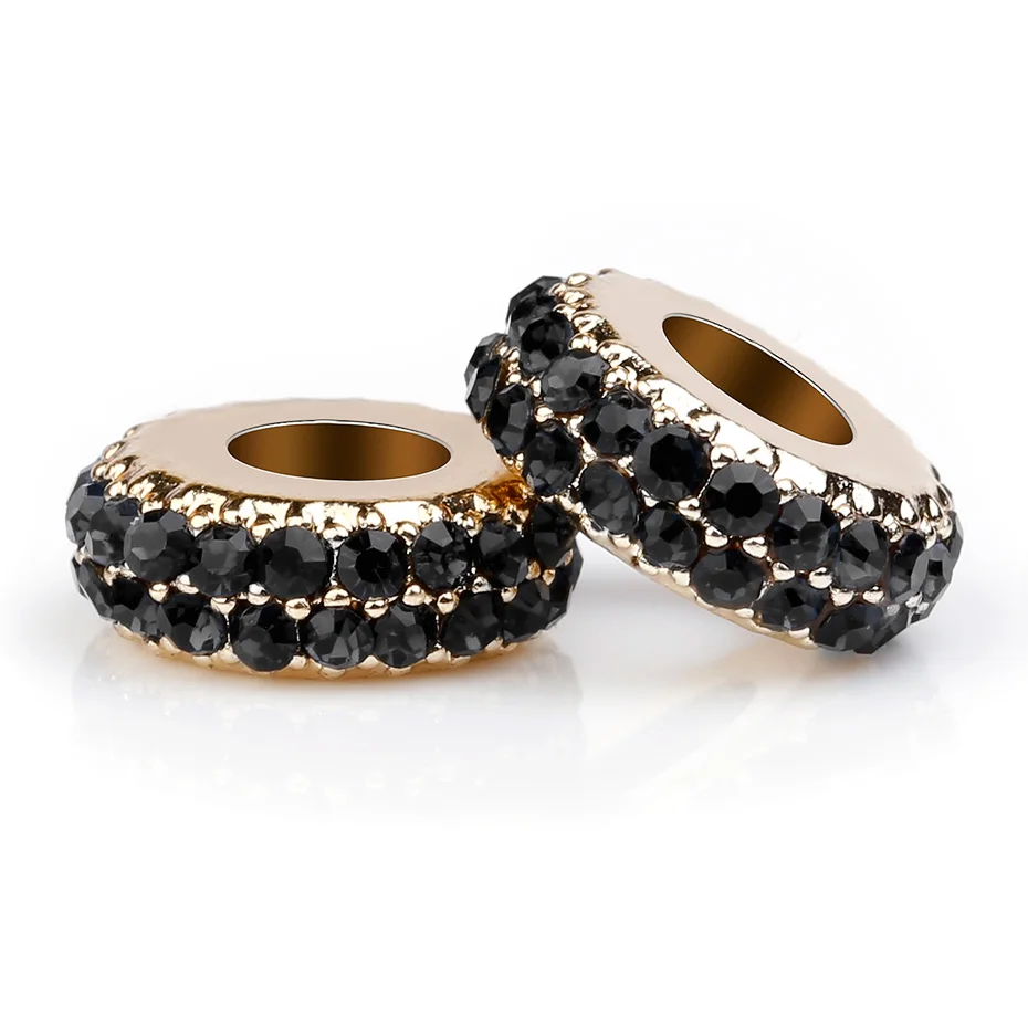 Черный 10 шт. в партии золотой разделитель со стразами бусины для изготовления ювелирных изделий горный хрусталь Европейский DIY бусины подходят для Pandora Подвески Браслеты - Цвет: Черный