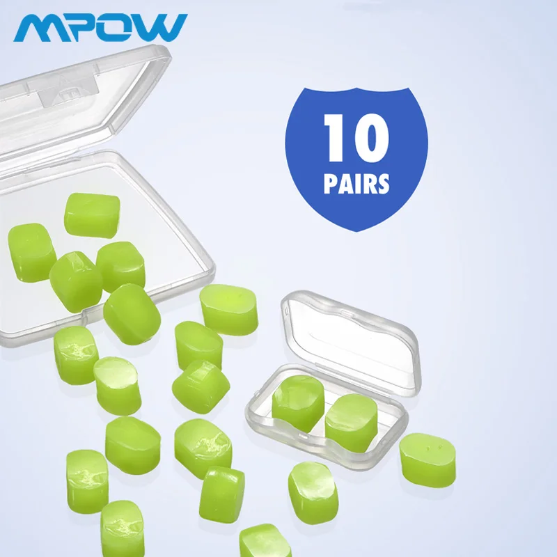 Green Mpow HP109 10 пар водонепроницаемые мягкие силиконовые беруши 28dB SNR шумоподавление защита для ушей для плавания душ сон храп работа - Цвет: Green