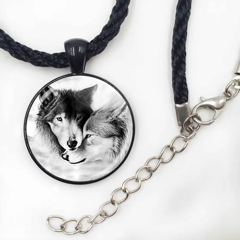Ожерелье с подвеской в виде волка пара ювелирных изделий стеклянный кабошон|glass