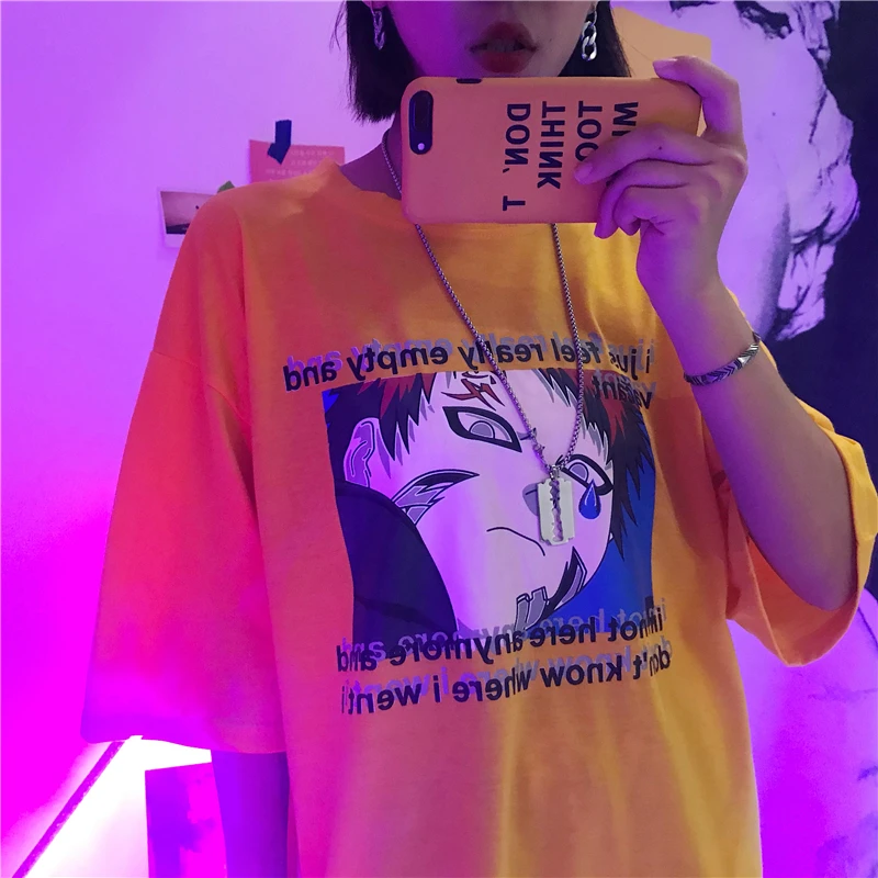 Poleras Mujer 2021 летняя уличная одежда Harajuku в Корейском стиле Ulzzang с мультяшным принтом