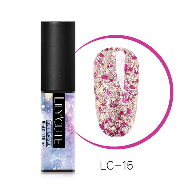 Glitter LC-15 LILYCUTE Блестящий Гель-лак для ногтей 5 мл замачиваемый УФ гель для ногтей лак Полупостоянный гель лак праймер маникюрный лак - Цвет: Glitter LC-15