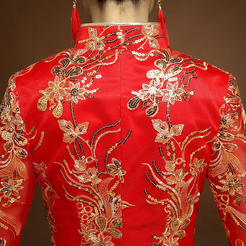 Красное традиционное шоу невесты вышивка cheongsam женатые костюмы китайский стиль свадебное торжественное платье женское зарубежное китайское Qipao