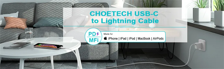 CHOETECH MFi USB C PD кабель USB 2 м C-Lightning Кабель для быстрой зарядки и синхронизации данных шнур совместим с iPhone X/XS/XR/XS MAX/8/8 Plus iPad