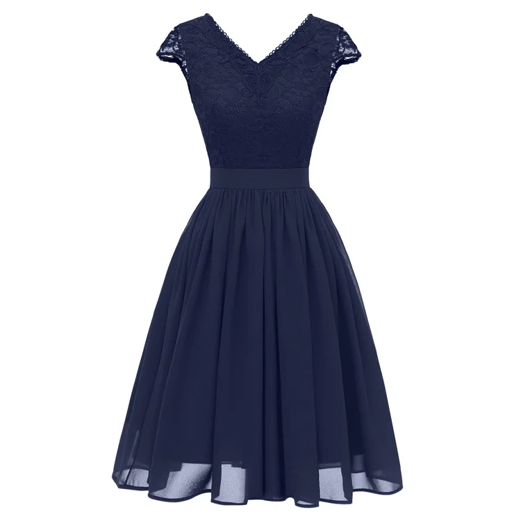 Рождественское кружевное платье vestidos, элегантное женское короткое платье для выпускного вечера, офисные облегающие платья для вечеринок, лето, повседневное пляжное платье - Цвет: Тёмно-синий