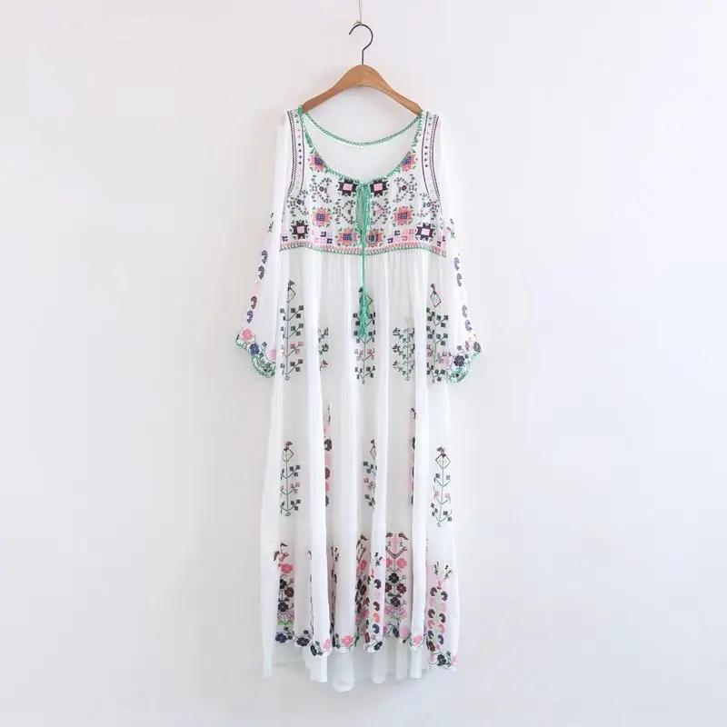 Платье PERHAPS U длинное белое с круглым вырезом свободное Макси-платье А-силуэта