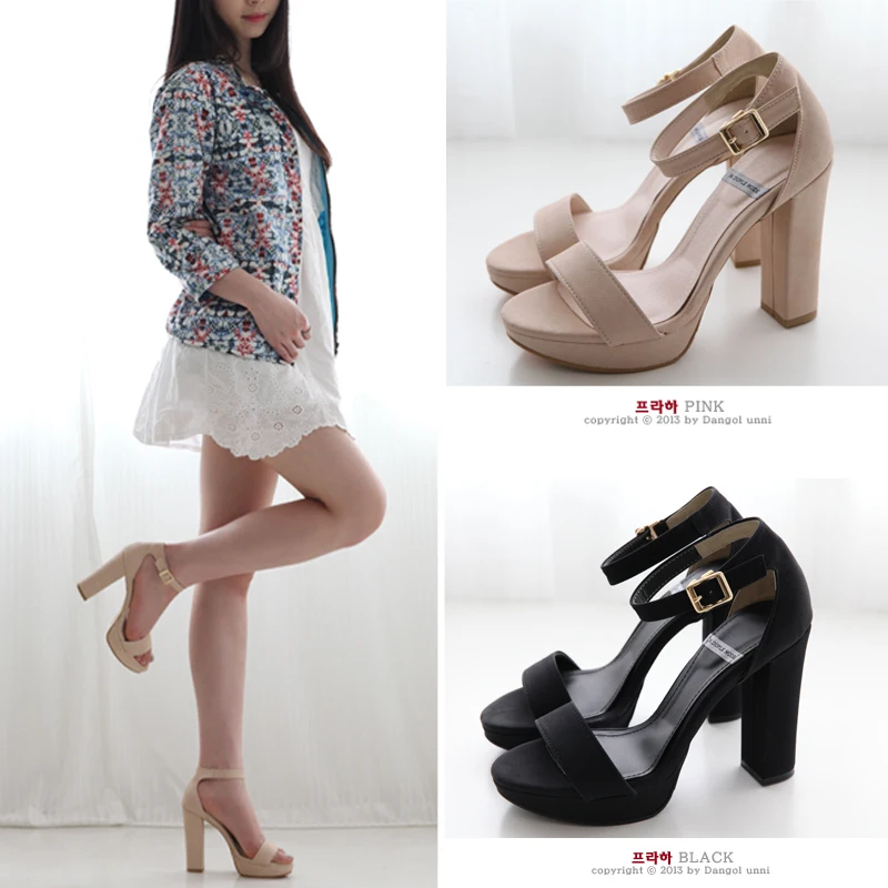 Натуральная Кожа Открытым Носком Крышка Пятки Пряжки Ремня На Высоких Каблуках